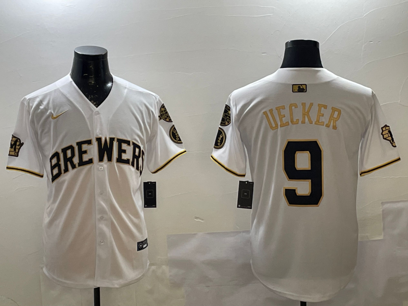 Men's Milwaukee Brewers Bob Uecker #9 White Team Jersey